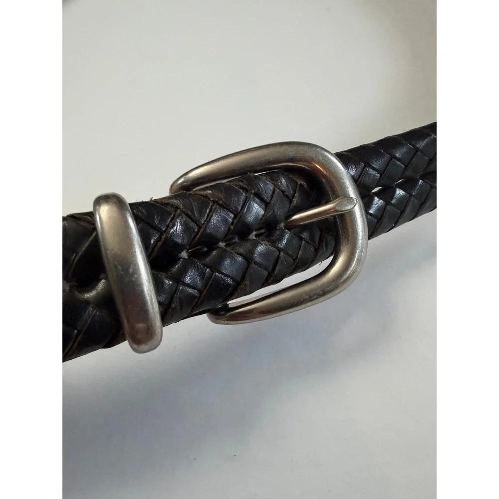 VTG Coach Woven Leather Belt 38 Black Braided Silver Buckle Dress or Casual